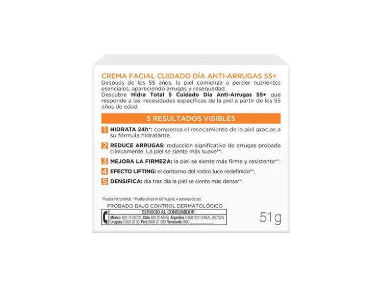 Imagen de L´Oréal Paris Crema  Hidra Total 5 Arrugas + 55 Años 50 ml