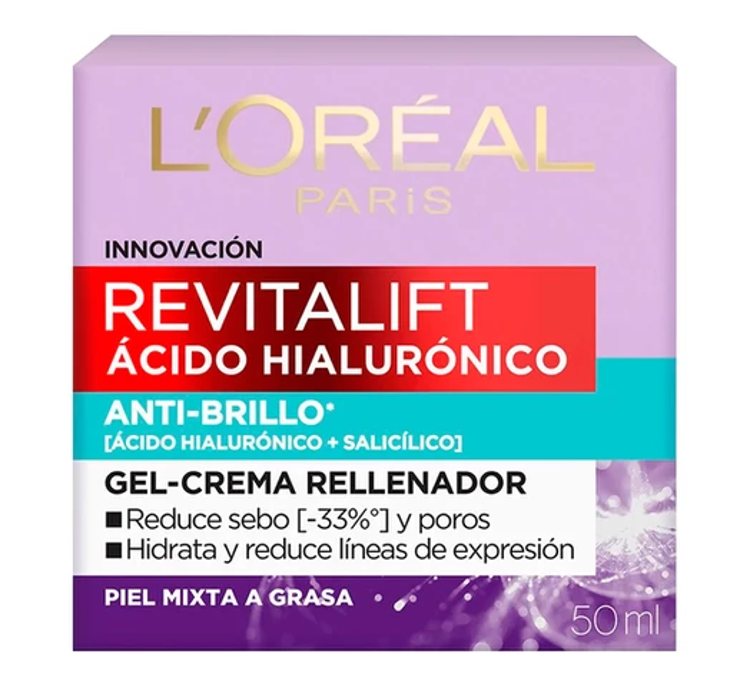 Imagen de L´Oréal Paris Gel Crema Revitalift Ácido Hialurónico Antibrillo 50 ml