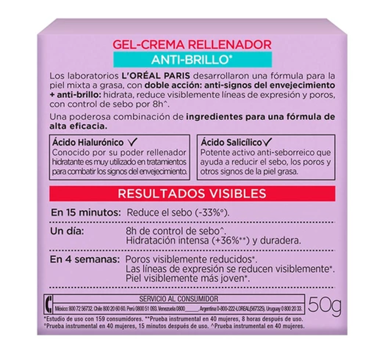 Imagen de L´Oréal Paris Gel Crema Revitalift Ácido Hialurónico Antibrillo 50 ml