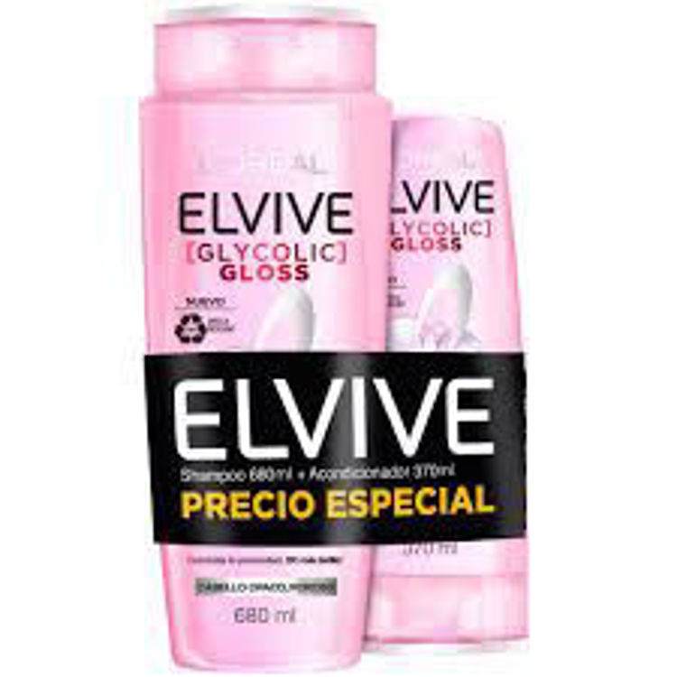Imagen de L'Oréal Paris Glycolic Gloss Shampoo Elvive  370 ml +  Acondicionador 200 ml