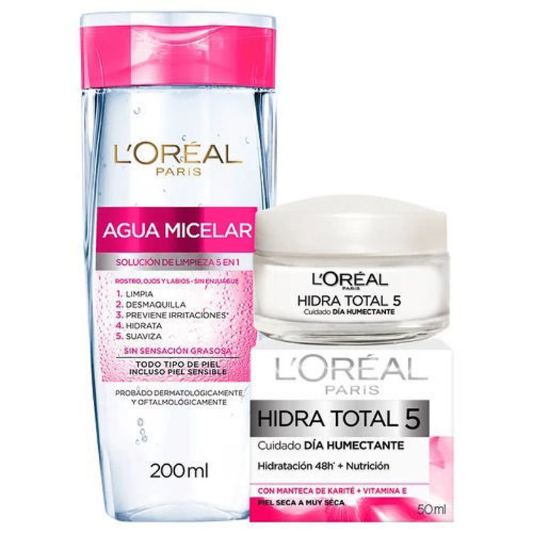 Imagen de L'Oreal París Pack  HT5 Hidra Total 5 Crema Facial Día 50ml + Agua Micelar Clásica 5 en 1 200ml